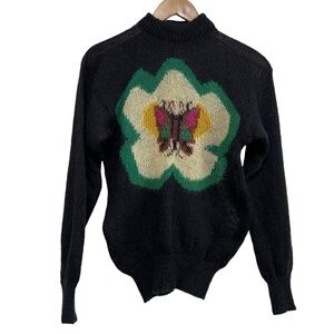 Vintage HAXAP Soviet Union Women’s Mohair Sweater Butterfly Print Size 44/US XS